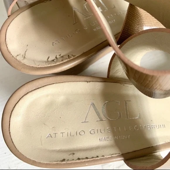Agl Nude Patent Leather Lizard Embossed Ankle Wrap Wedge Sandal 38 1/2 - Picture 11 of 12